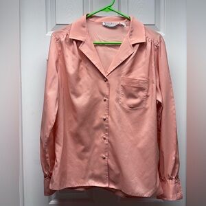 Josephine Peach Coral Button Front Blouse | Satin Feel | Size 14